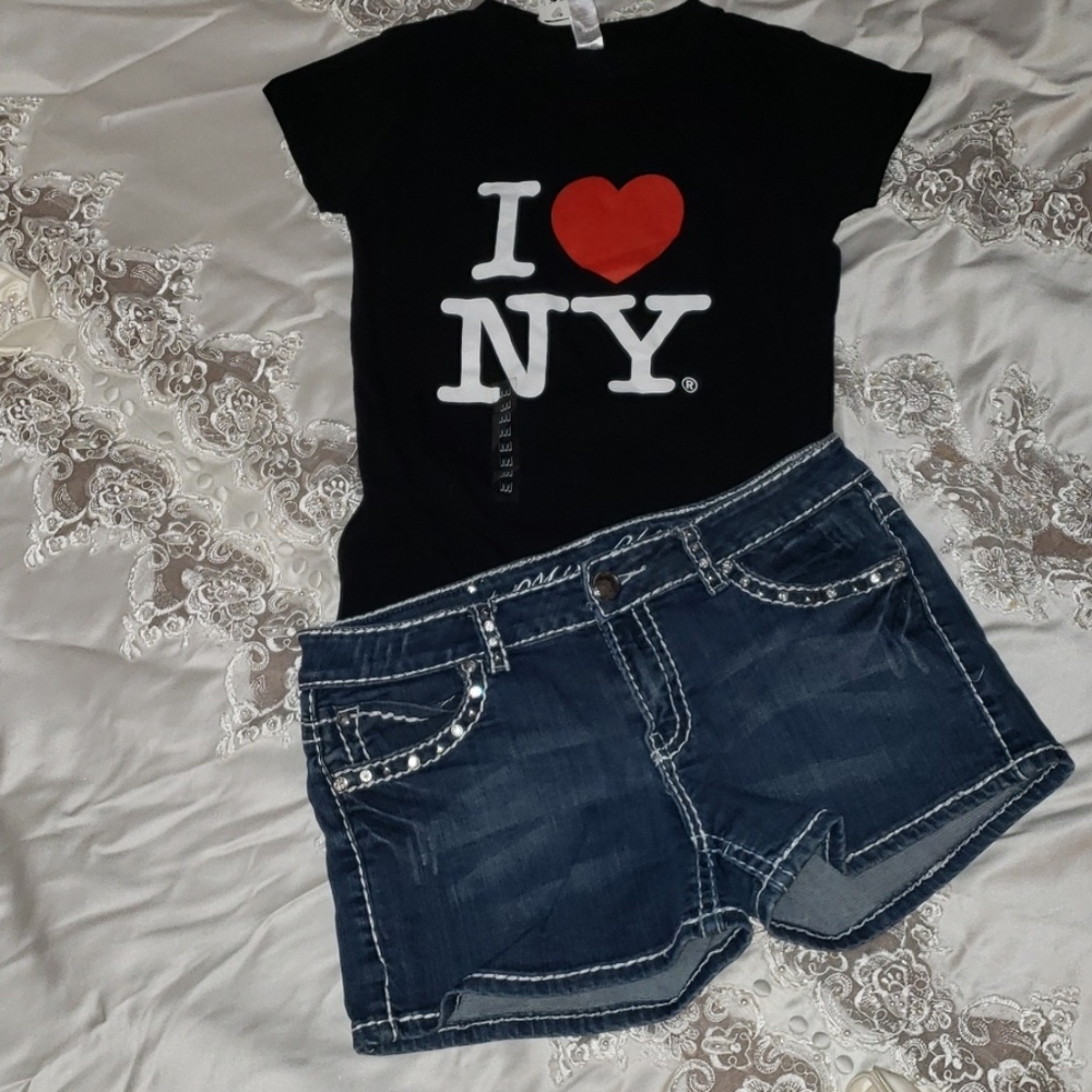 Sequined and crystal embellished denim shorts